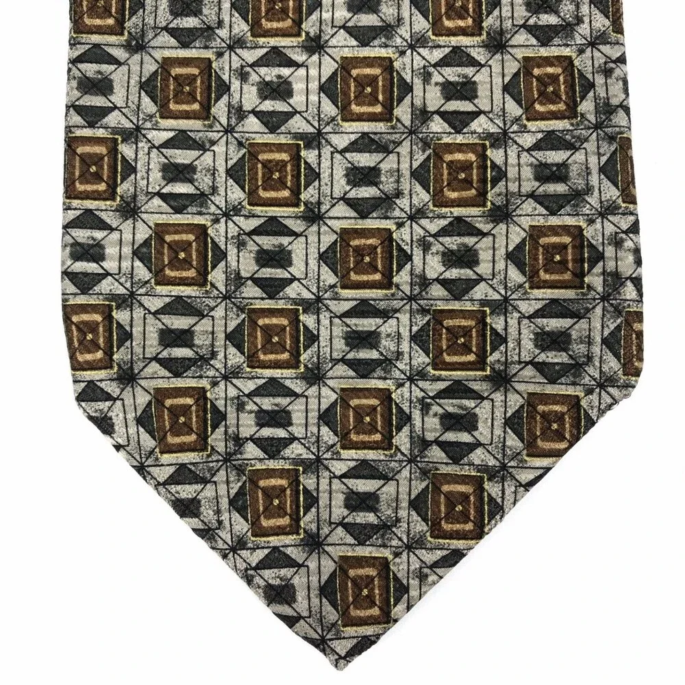 Robert Talbott Studio Men's Silk Hand-sewn Geometric Necktie Gray Tan Tie 57